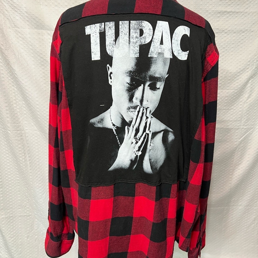 Upcycled Red and Black Plaid Men's Shirt